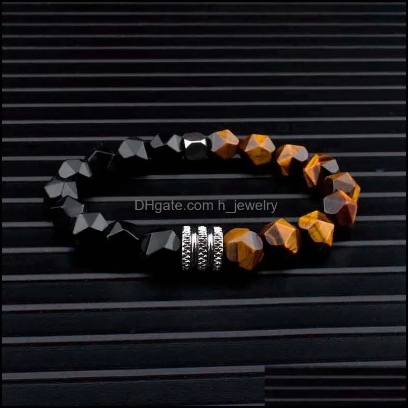 men stone bracelet handmade 10 faceted tiger eye beads bracelets summer stainless steel spacer jewelry gift