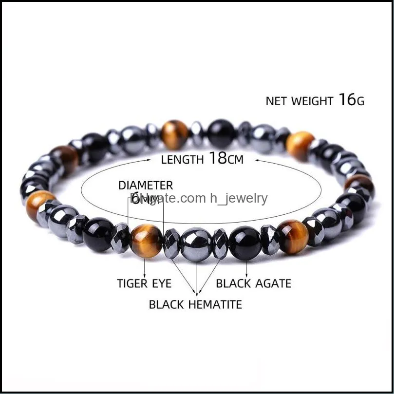 6 8 10mm tiger eye stone black beads bracelet women men yoga hand string jewelry friendship gift