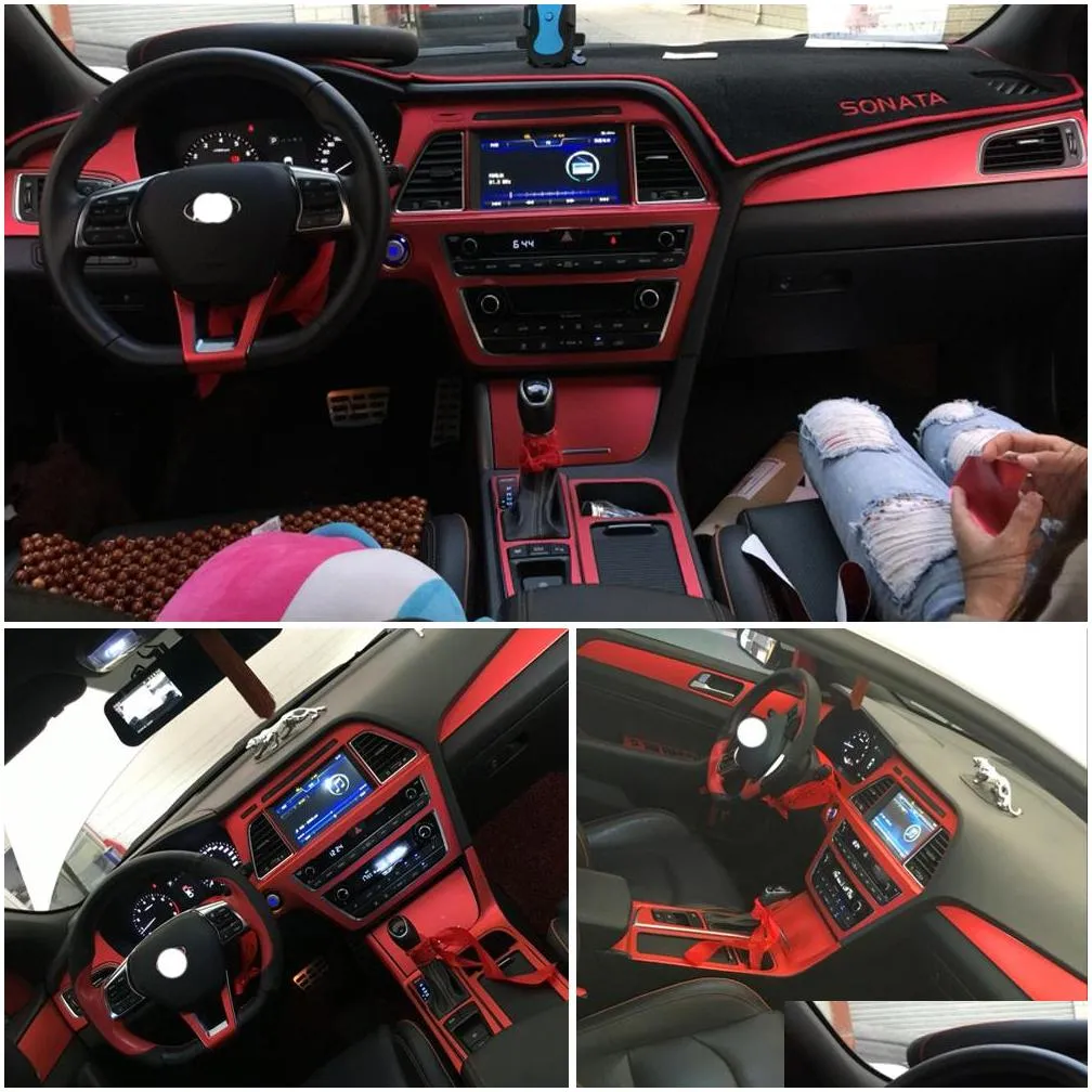 for hyundai sonata 9 20152017 interior central control panel door handle 3 carbon fiber stickers decals car styling accessorie