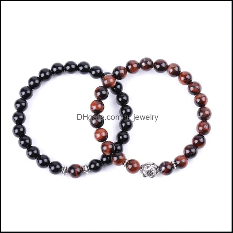 men red tiger eye stone bracelet buddha lotus charms handmade 8mm balck beads bracelets summer women jewelry gift