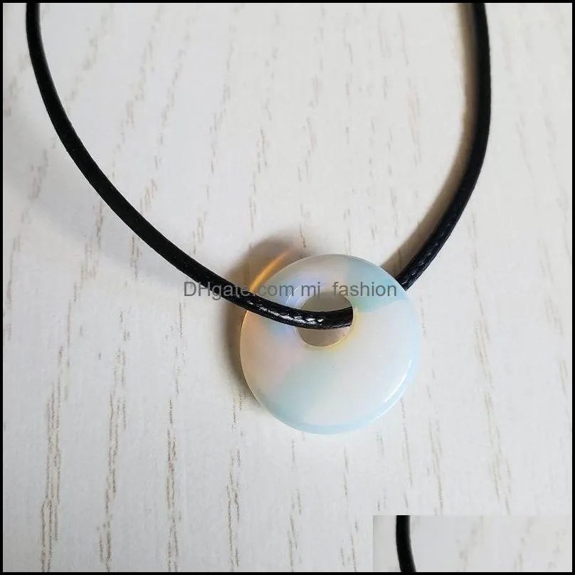 18mm tiger eye assorted natural stone gogo donut pendant necklace simple stylish big hole loose beads charm mjfashion