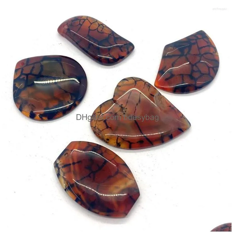 charms 5pcs/lot smooth quartz red black line dragon pattern agate heartshaped water drop healing pendant suitable for diy amulet gift