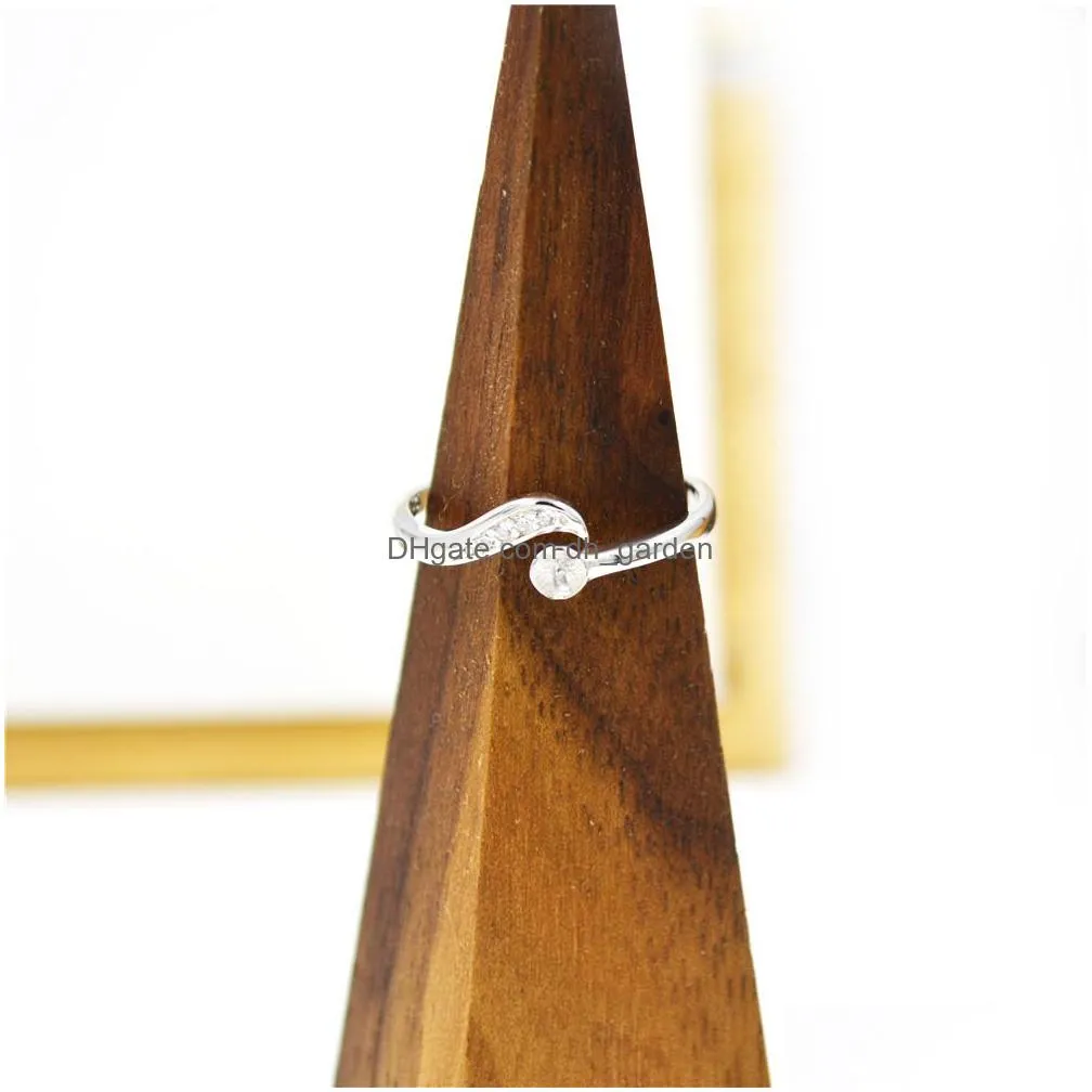 2019 new design wholesale s925 sterling silver half moon ring mounts adjustable rings accessories for pearls jewelry diy ornament
