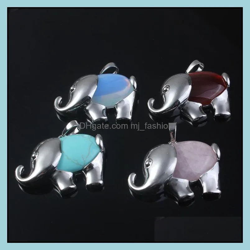 36x26mm natural gem stone charms elephant shape pendants opal crystal rose quartz diy necklaces jewelry making mjfashion