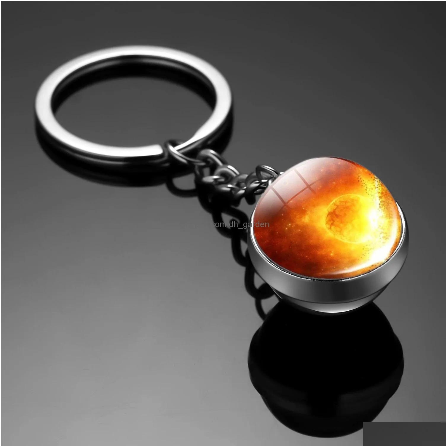 eight planetary galaxy pendant key chain nebula doublesided glass ball keyring