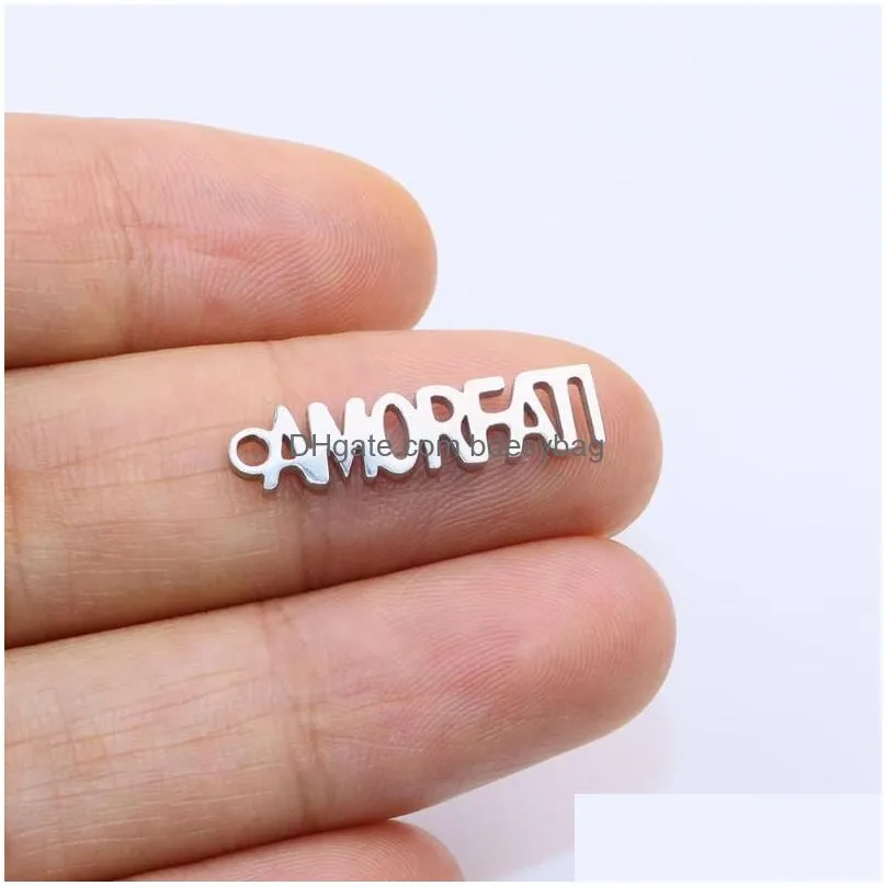charms 10pcs 20 5mm wholesell stainlesssteel high quality letters pendant diy necklace earrings bracelets unfading 2 colors