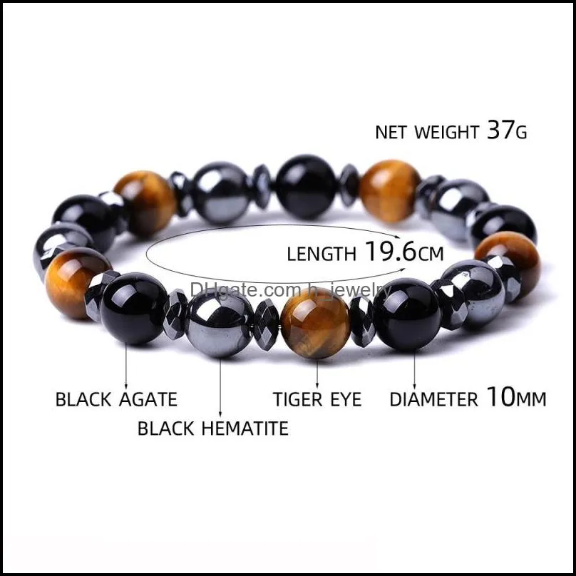 6 8 10mm tiger eye stone black beads bracelet women men yoga hand string jewelry friendship gift