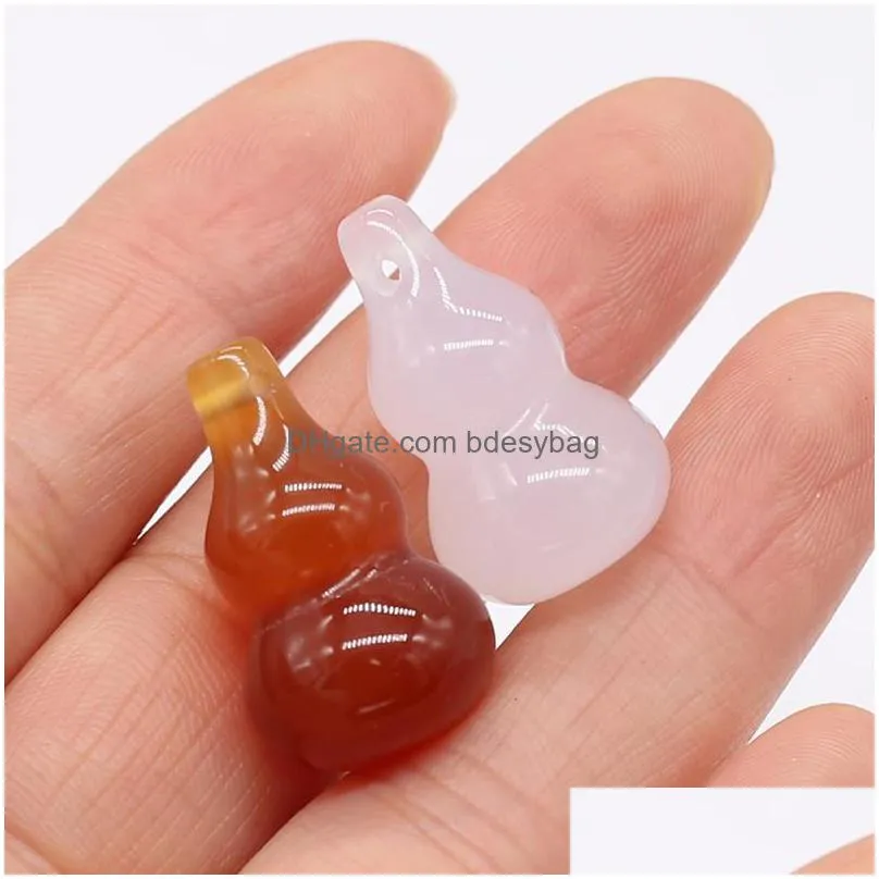 charms natural stone pendant gourd shape healing red white agate no hole charm for jewelry making women gift accessories ornament