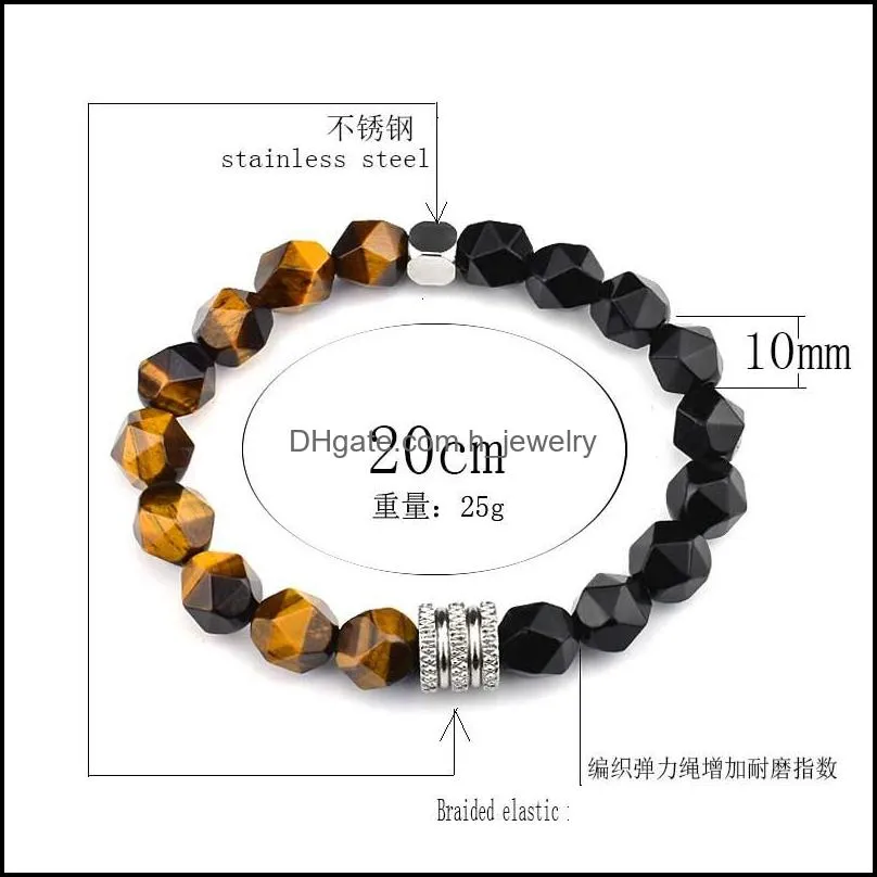 men stone bracelet handmade 10 faceted tiger eye beads bracelets summer stainless steel spacer jewelry gift