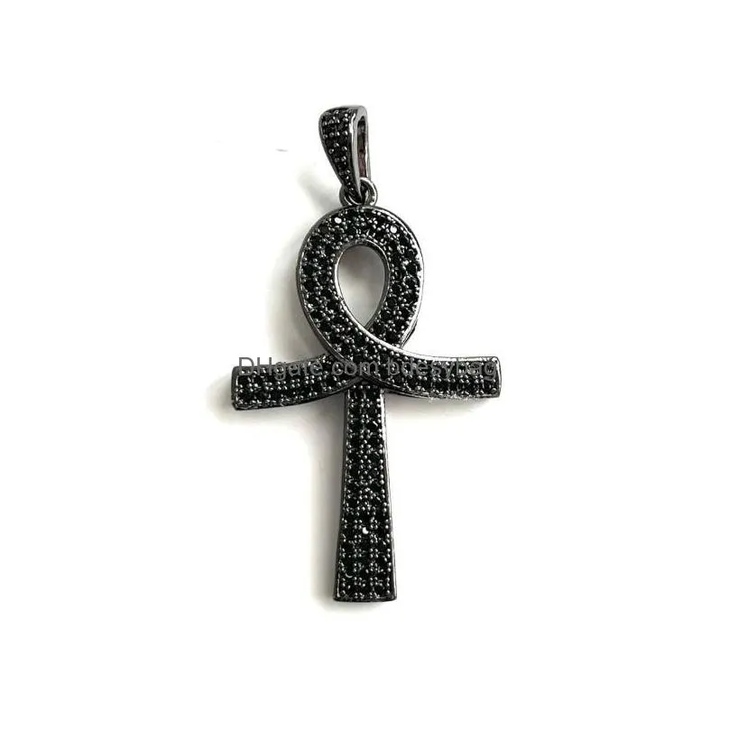 charms 5pcs cubic zirconia pave ankh gold plated egyptian pendant for fashion bracelet necklace jewelry makingcharms