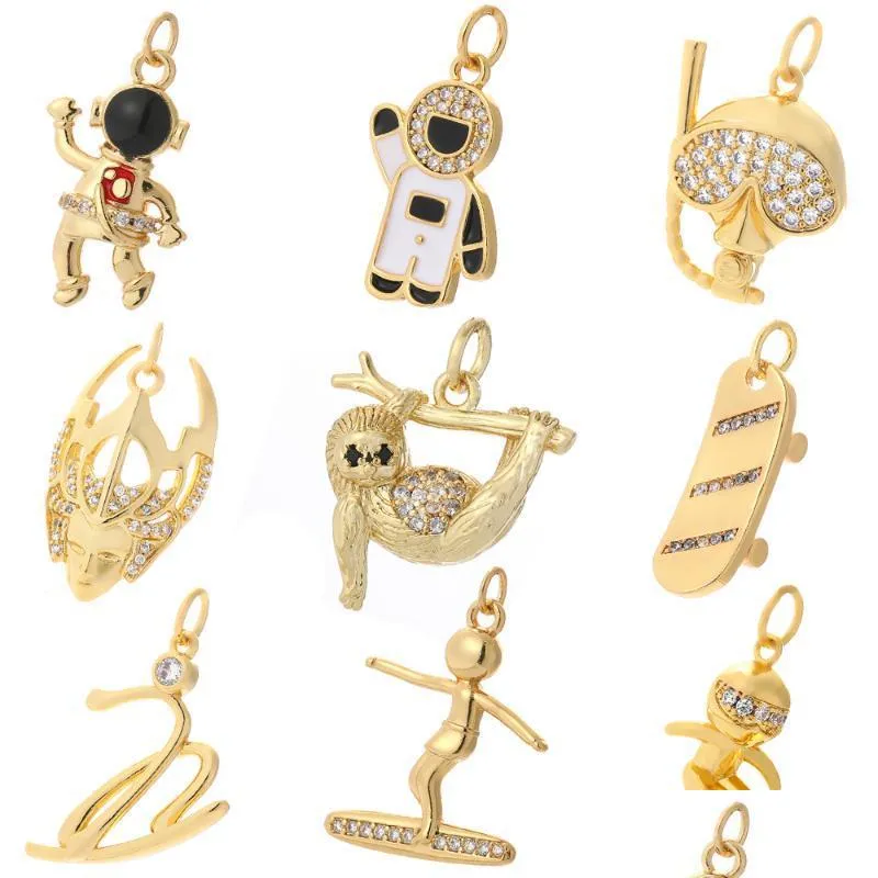 charms ski surfing diving skateboard sport astronaut diy pendant neckalce cute charm gold accessories earring bracelet makecharms