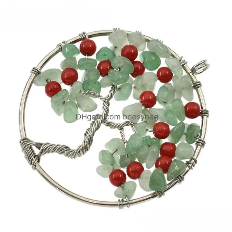 charms fashion lychee natural stone peridot tree of life round for women necklace diy jewelry accessoriescharms