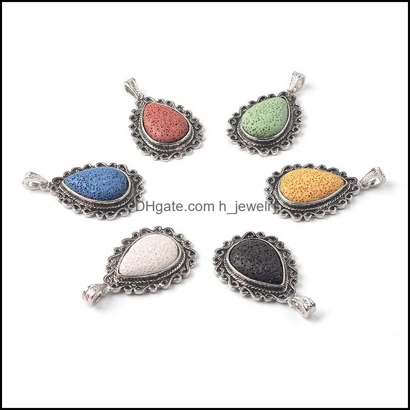 retro waterdrop volcanic colorful lava stone loose beads slide charms pendant jewelry making accessories for necklace