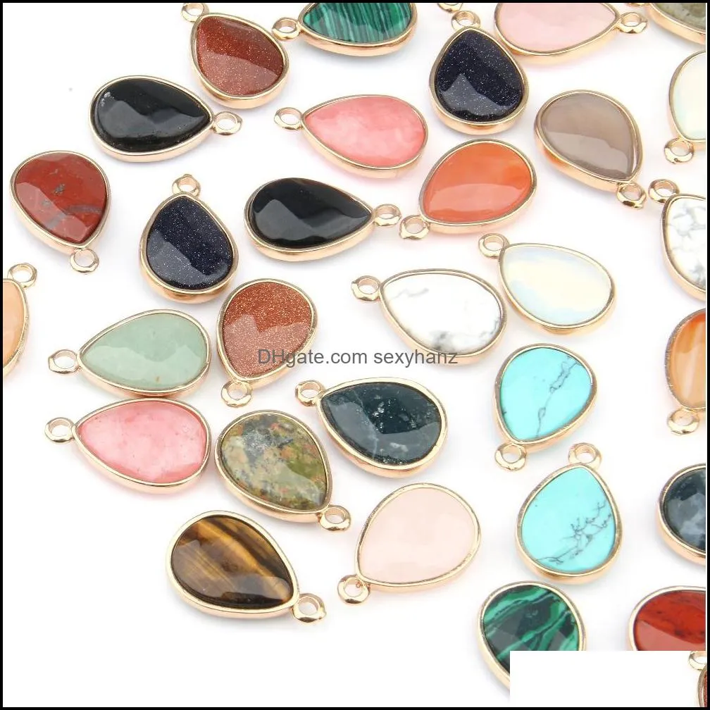 wholesale water drop shape natural stone rose quartz/tiger eyes pendant charms diy for druzy necklace earrings or jewelry making