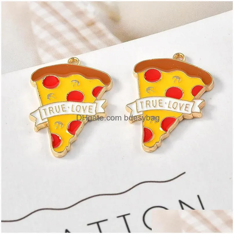 charms 10pcs/pack pizza popsicle donuts cake enamel metal golden pendants earring diy fashion jewelry accessoriescharms