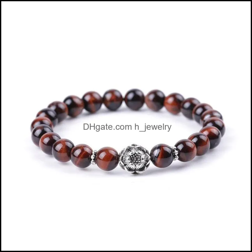 men red tiger eye stone bracelet buddha lotus charms handmade 8mm balck beads bracelets summer women jewelry gift