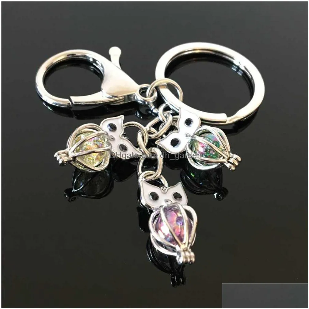euramerican seahorse pearl cage key ring can open hollow noctilucent volcanic stone pendant keyring