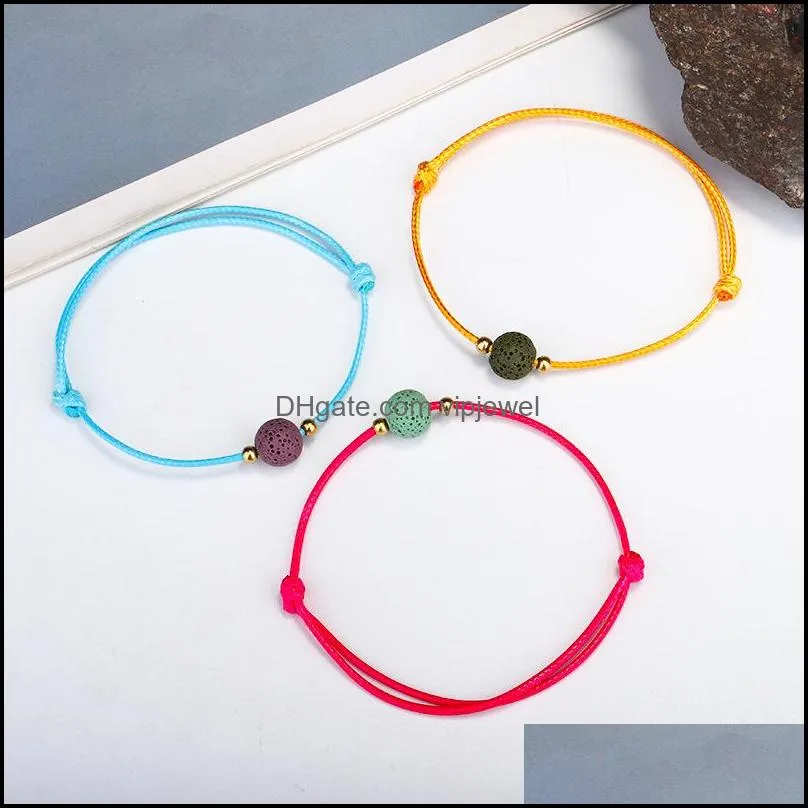 handmade natural stone bracelets colorful lava stone beads charm rope wrap bracelet women friends jewelry