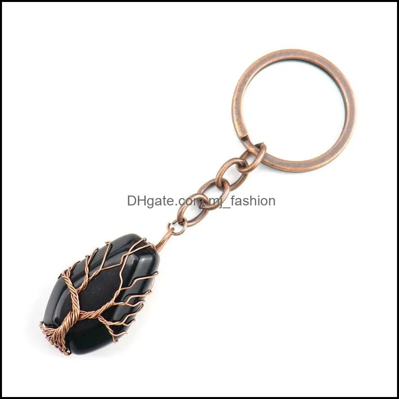 retro handmade tree of life key rings coffin shape reiki healing chakra quartz mineral tumbled gemstones keychain keys chain mjfashion