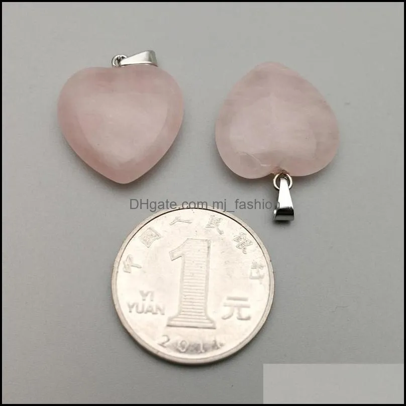 20mm rose quartz heart natural stone charms chakra healing pendant diy necklace earrings jewelry makin mjfashion