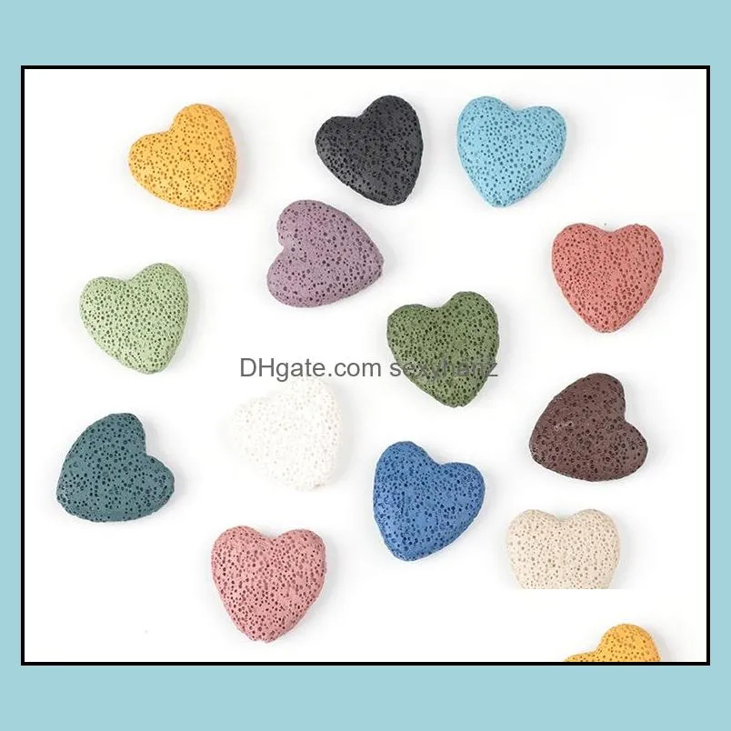 20mm heart natural lava rock stone beads diy  oil diffuser pendants jewelry necklace earrings making