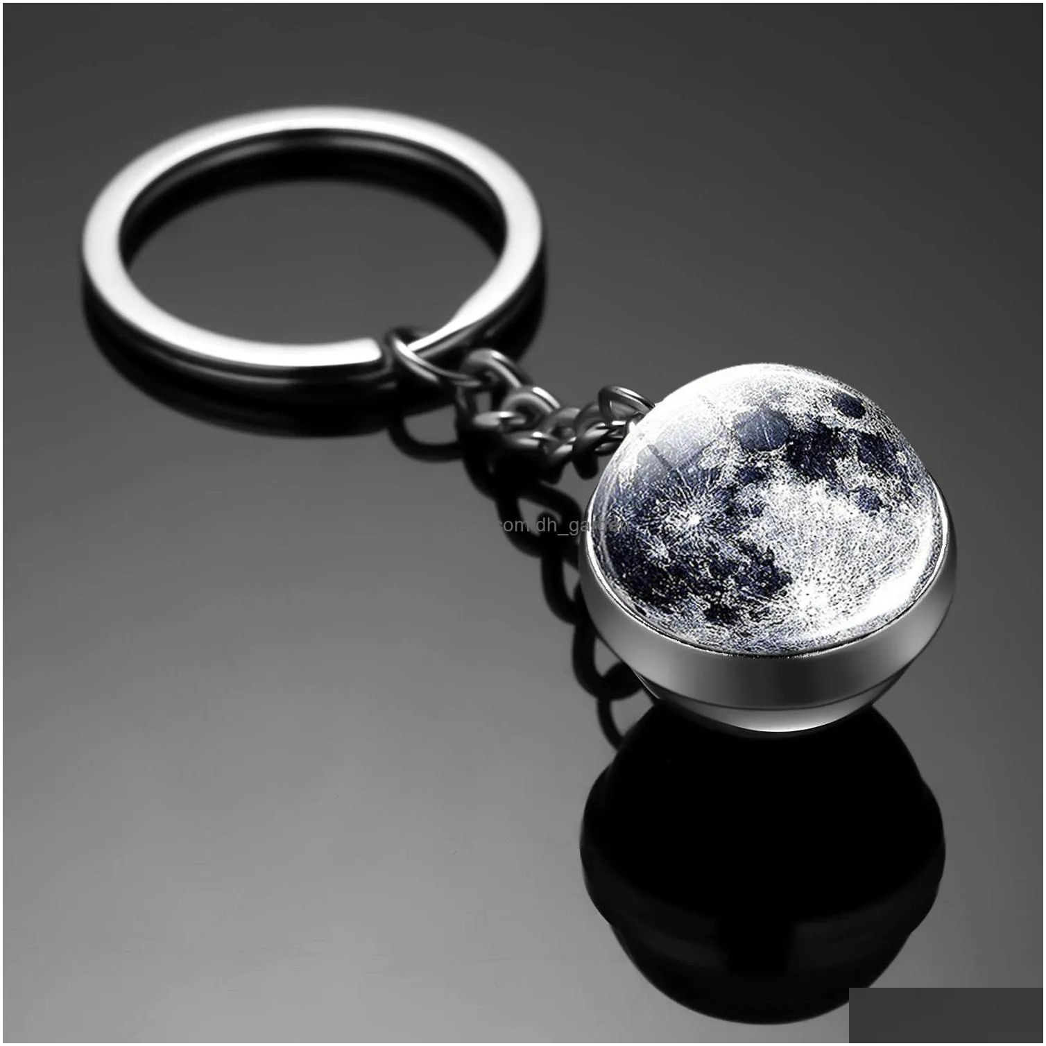 eight planetary galaxy pendant key chain nebula doublesided glass ball keyring