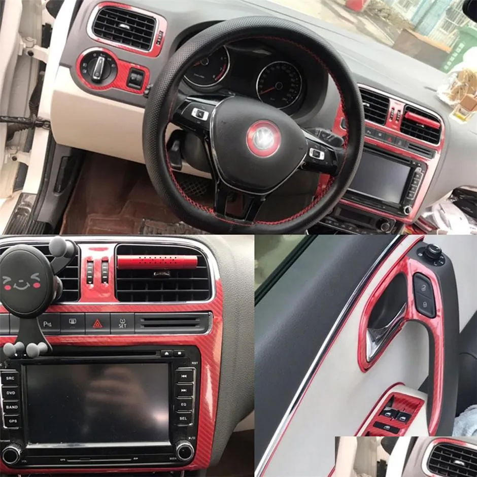 for  vw polo mk5 20112018 interior central control panel door handle carbon fiber stickers decals car styling accessorie