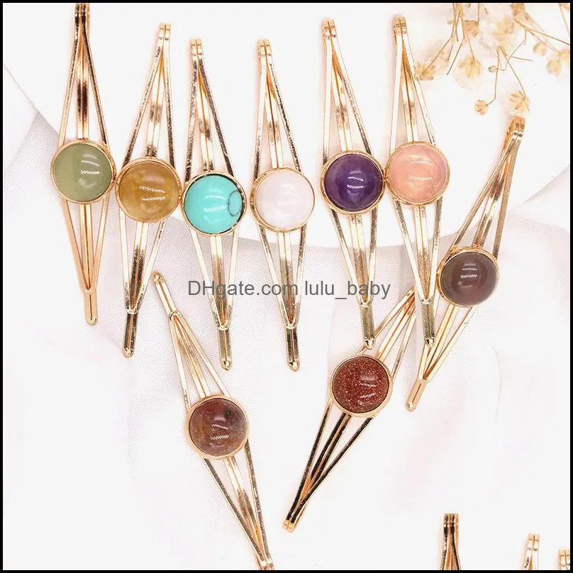natural rose quartz turquoise stone hair clips bobby pin decoration jewelry accessorie lulubaby