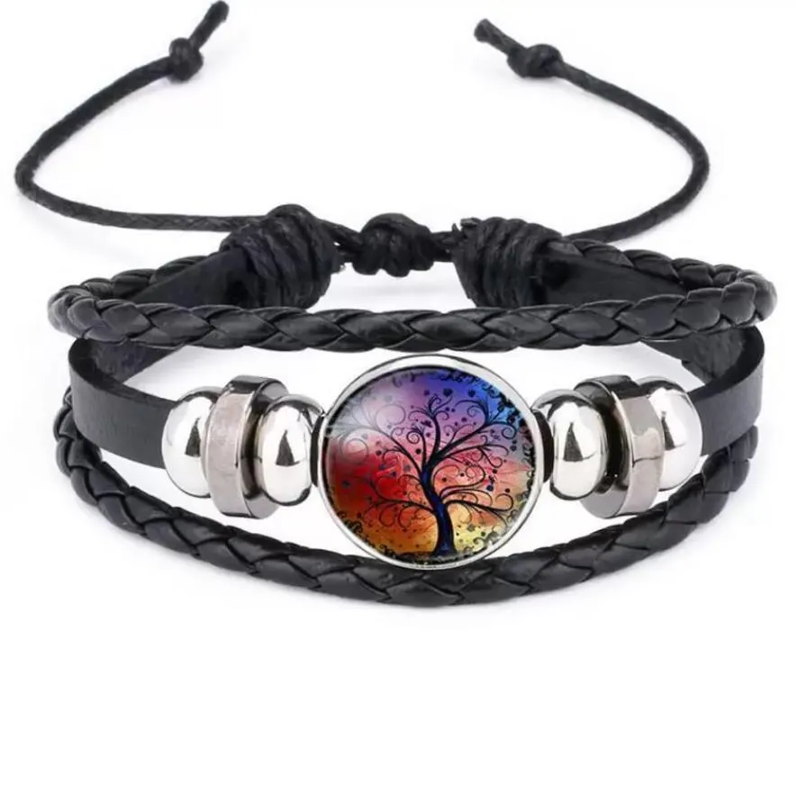 noosa multilayer tree of life bracelet 18mm snap buttons braided leather bracelet for women men snaps jewelry 12 styles