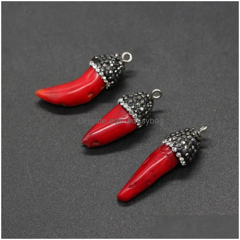 charms natural stone pendant pepper shaped synthetic coral crystals lifelike peppe for manual creation 14x35mmcharms