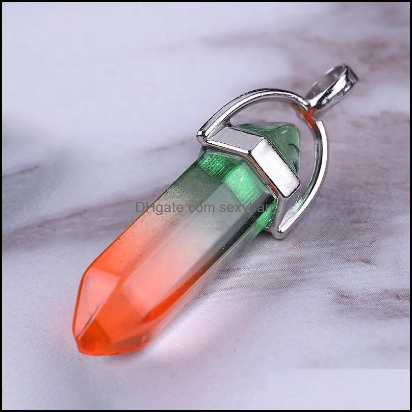 hexagon prism style natural stone pendant agate quartz bullet shape point crystal healing jewelry diy necklace earrings