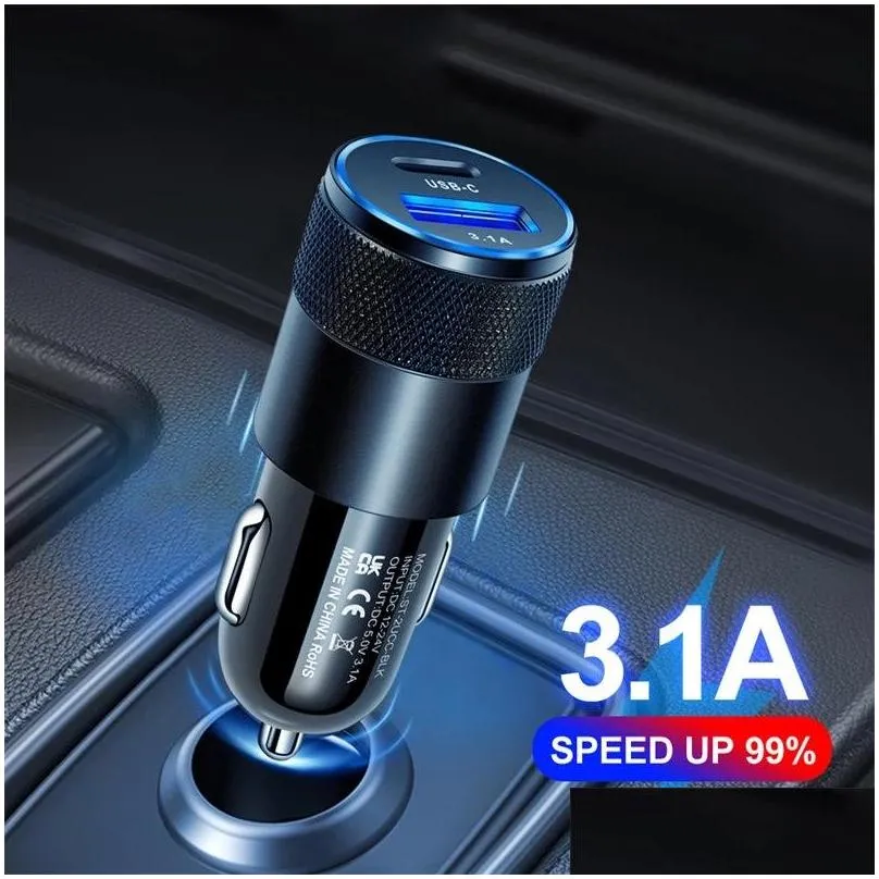 usb quick car  15w 3.1a type c pd fast charging phone car adapter for iphone 13 12 11 pro max xiaomi samsung  honor