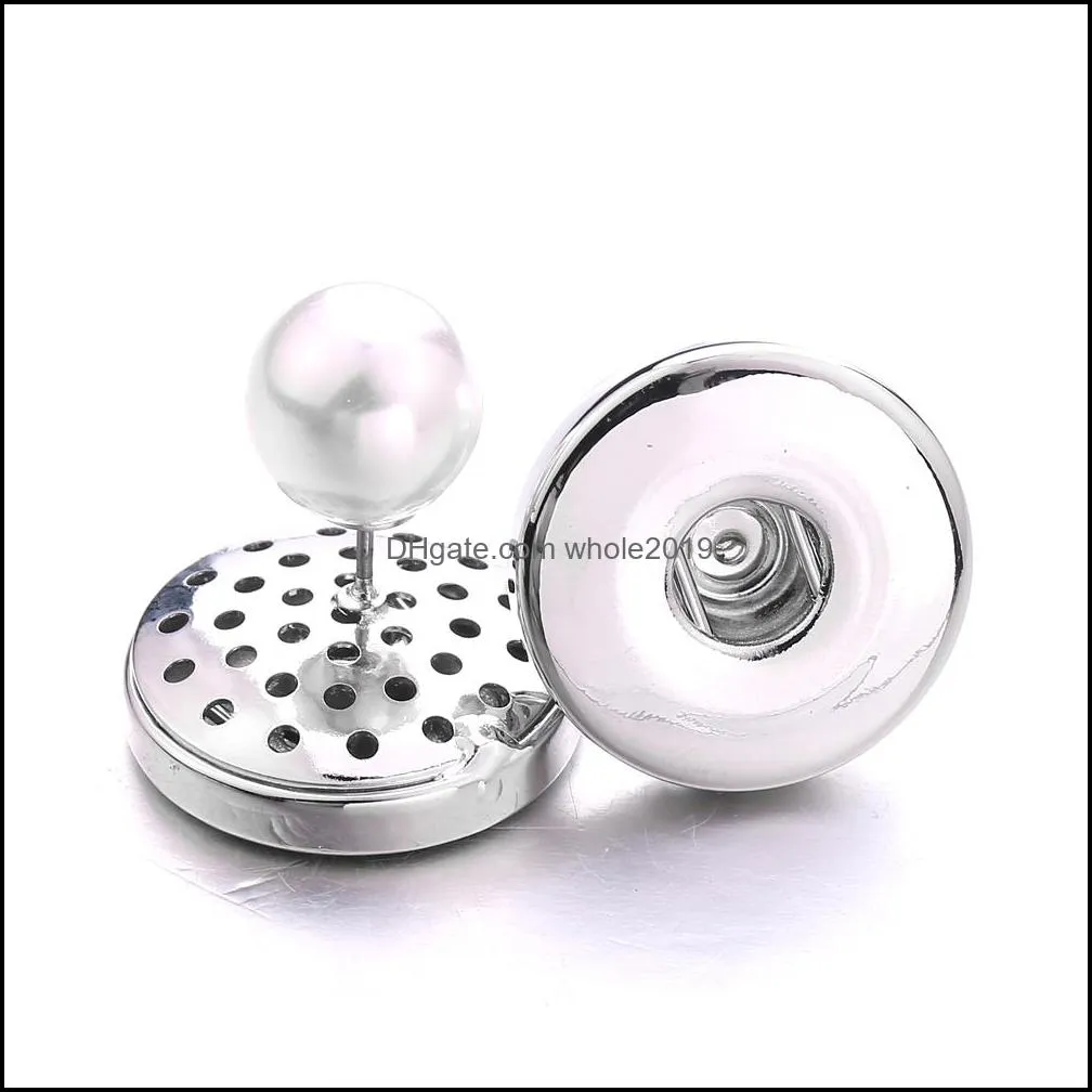 simple silver plated 12mm 18mm snap button pearl stud earrings for women men snaps buttons jewelry