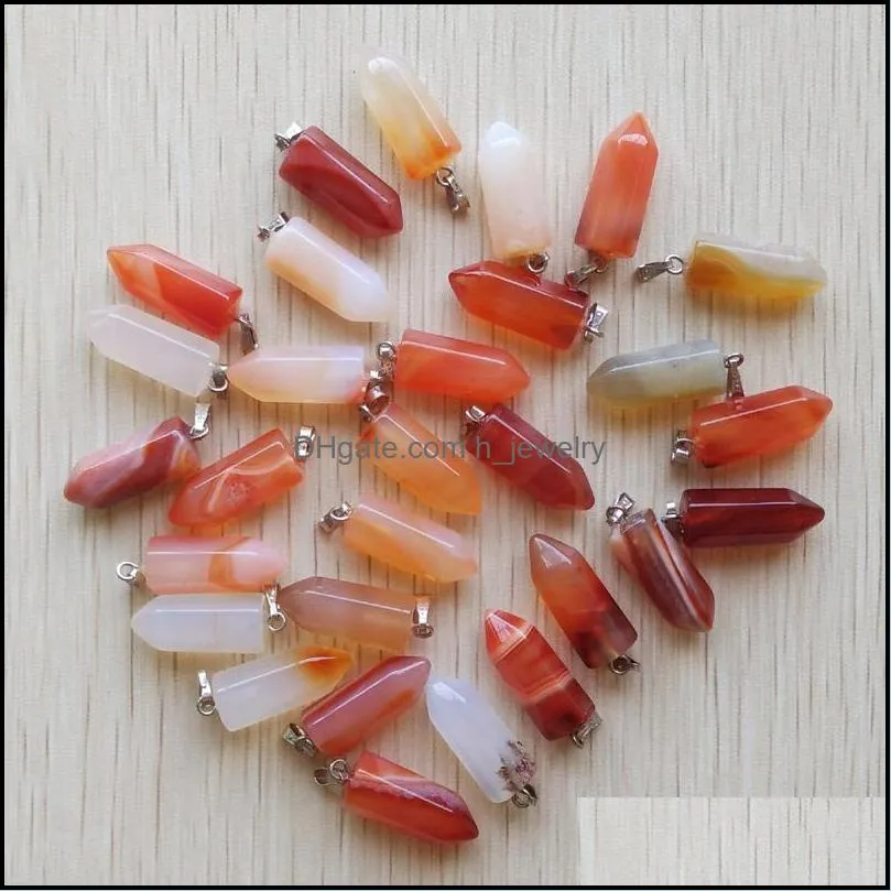 assorted natural stone short pillar charms chakra hexagonal prism healing reiki point pendants for necklace jewelry making