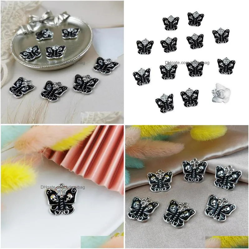 charms 10pcs alloy pendant jewelry accessories black skull butterfly earrings diy designer cartoon enamel charm