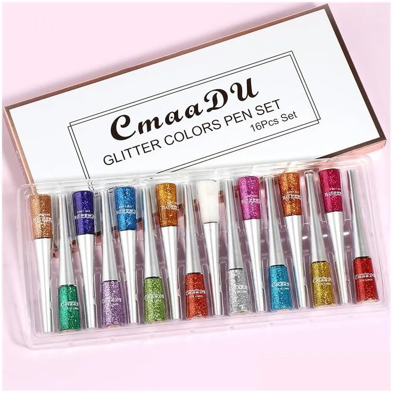 cmaadu 16 color liquid eyeliner shiny sequins glitter powder eyeliner quickdrying long lasting nonsmudge eyes shadow makeup