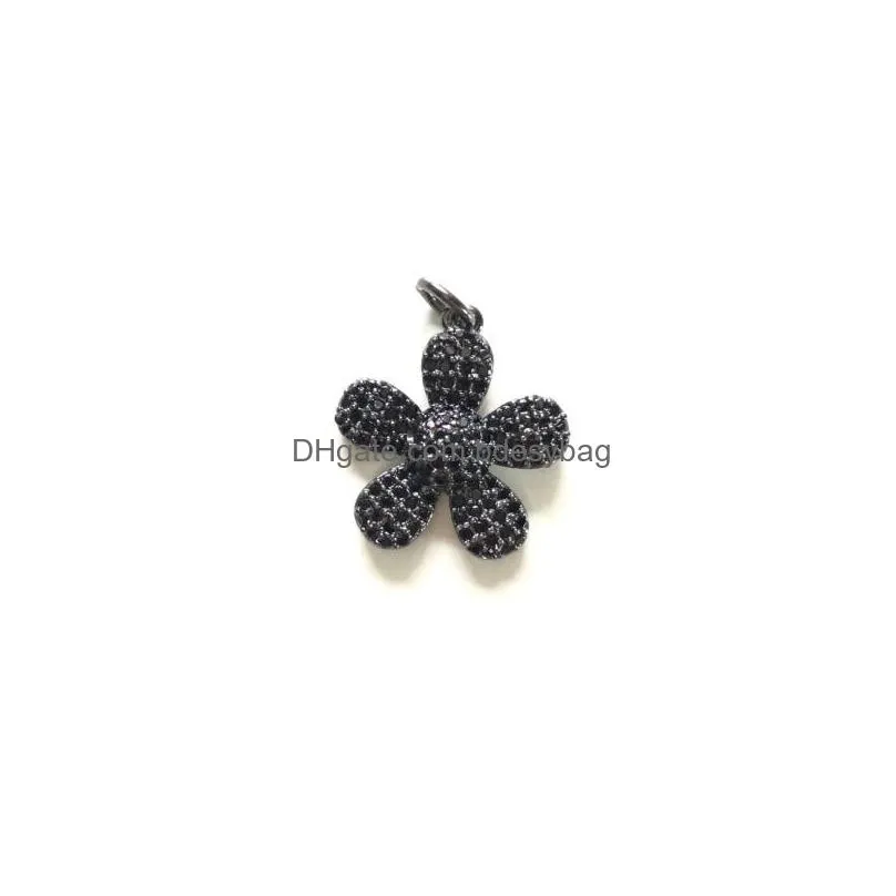 charms 5pcs cz pave bling flower charm pendant for women bracelet necklace earring making gold plated diy jewelry findings wholesalecharms
