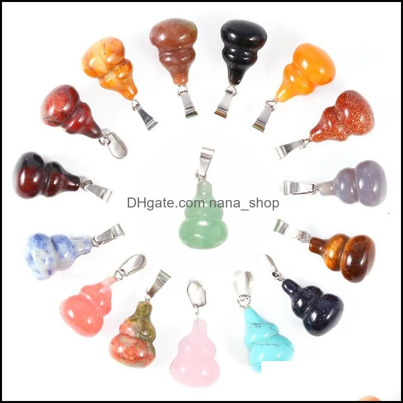 natural crystal opal rose quartz tigers eye stone charms gourd shape pendant for diy earrings necklace jewelry making