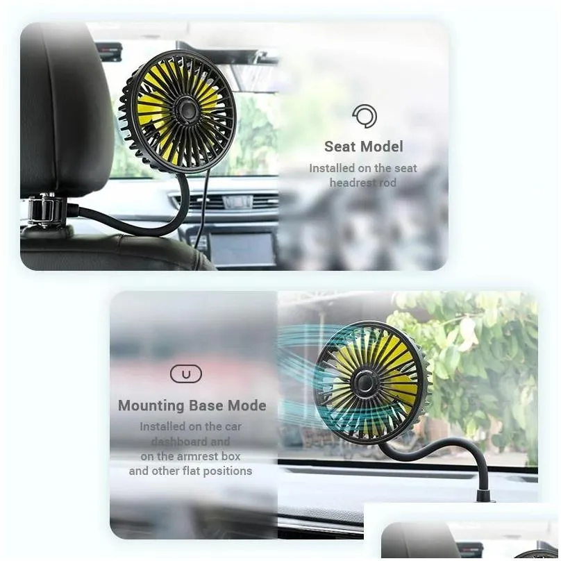 360degree adjustable car fan 12v/24v universal usb car cooling fan dashboard/back seat 3speed auto air cooler for summer