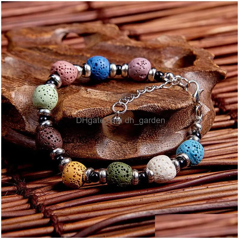 wholesale adjustable volcanic lava stone bead bracelet yoga lava  oil diffuser women bead braided bracelets bangle healing