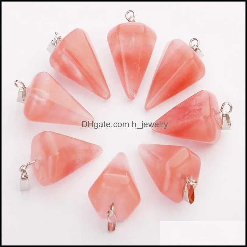 fashion natural stone charms hexagonal cone pendant multicolor for diy necklace jewelry making