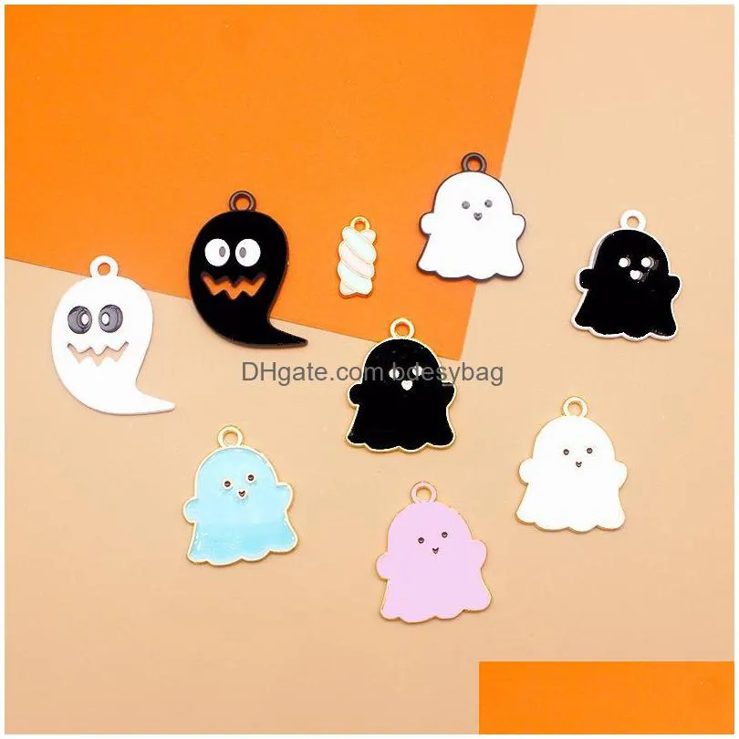 charms halloween alloy drip oil diy jewelry accessories ghost festival skull bat haunted house magic hat pendantcharms