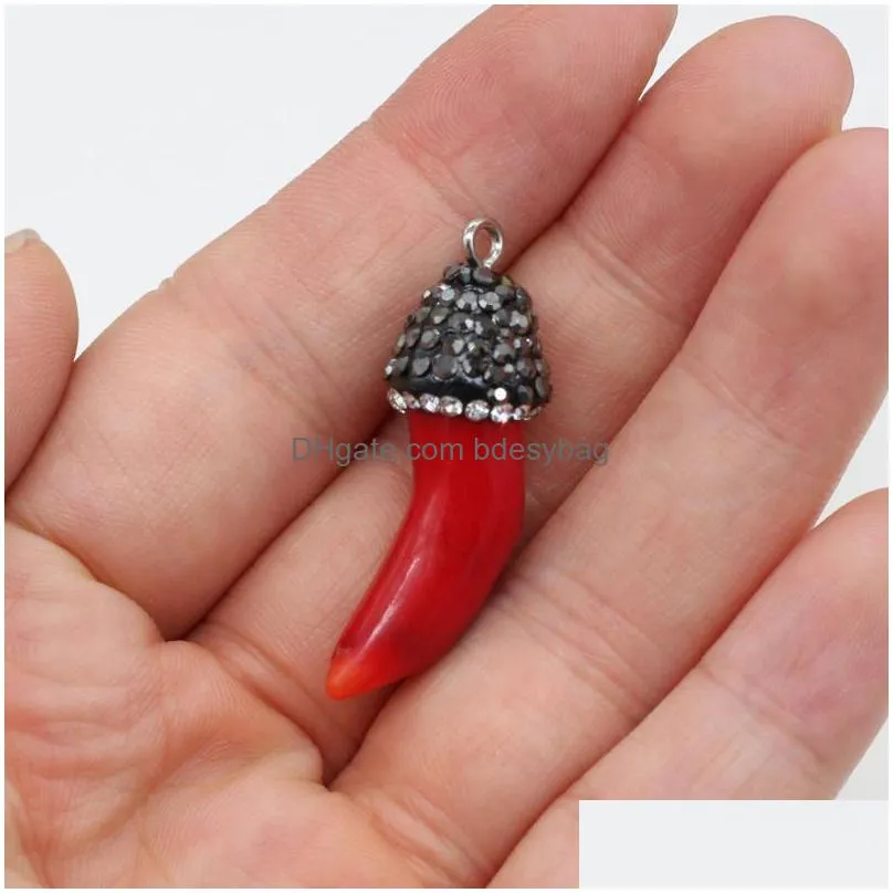 charms natural stone pendant pepper shaped synthetic coral crystals lifelike peppe for manual creation 14x35mmcharms