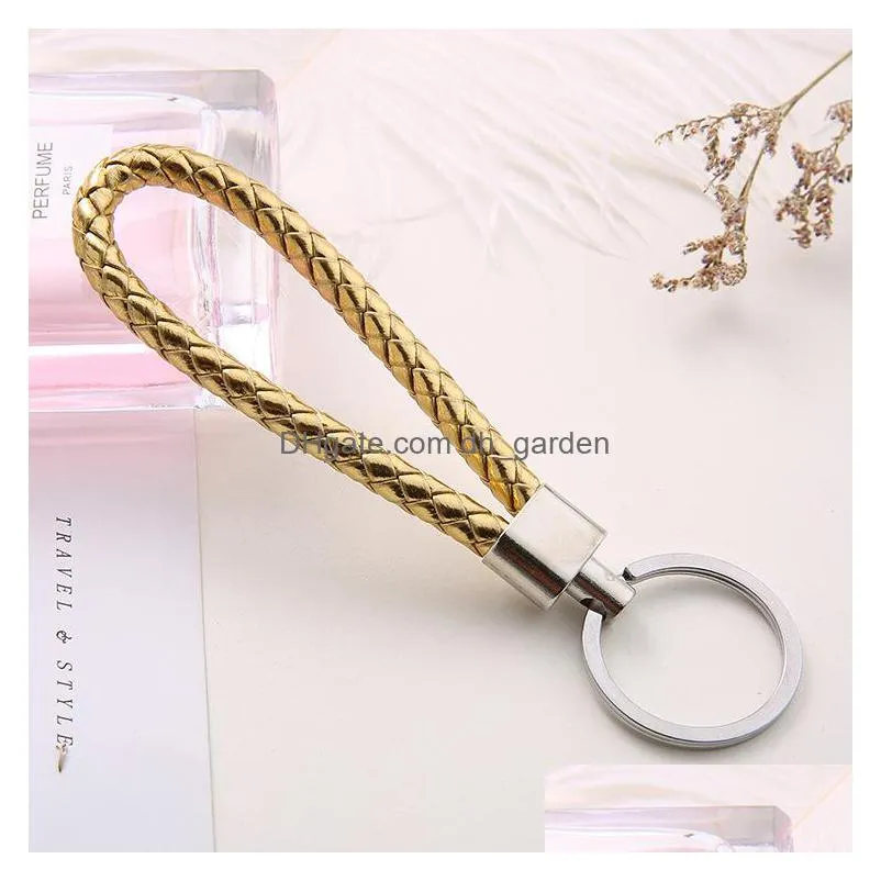 shop benefits mix color pu leather braided woven keychain rope rings fit diy circle pendant key chains holder car keyrings jewelry