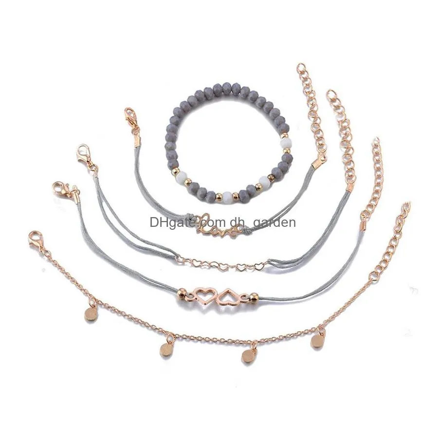 cr jewelry alloy bracelet hollow double love pentagram moon natural stone diamond strands set wholesale manufacturers