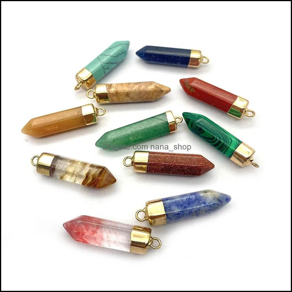 colorful crystal stone hexagon cone charms pendant for jewelry making chakra reiki healing green aventurine pendants wholesale