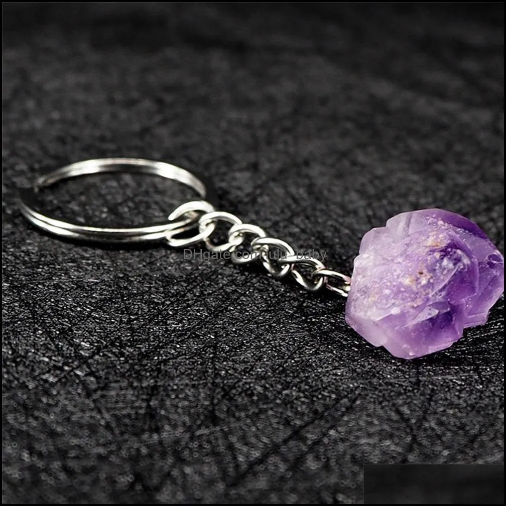 natural amethyst key rings rough stone keychains healing crystal mineral specimen handbag keyring pendant accessorie lulubaby