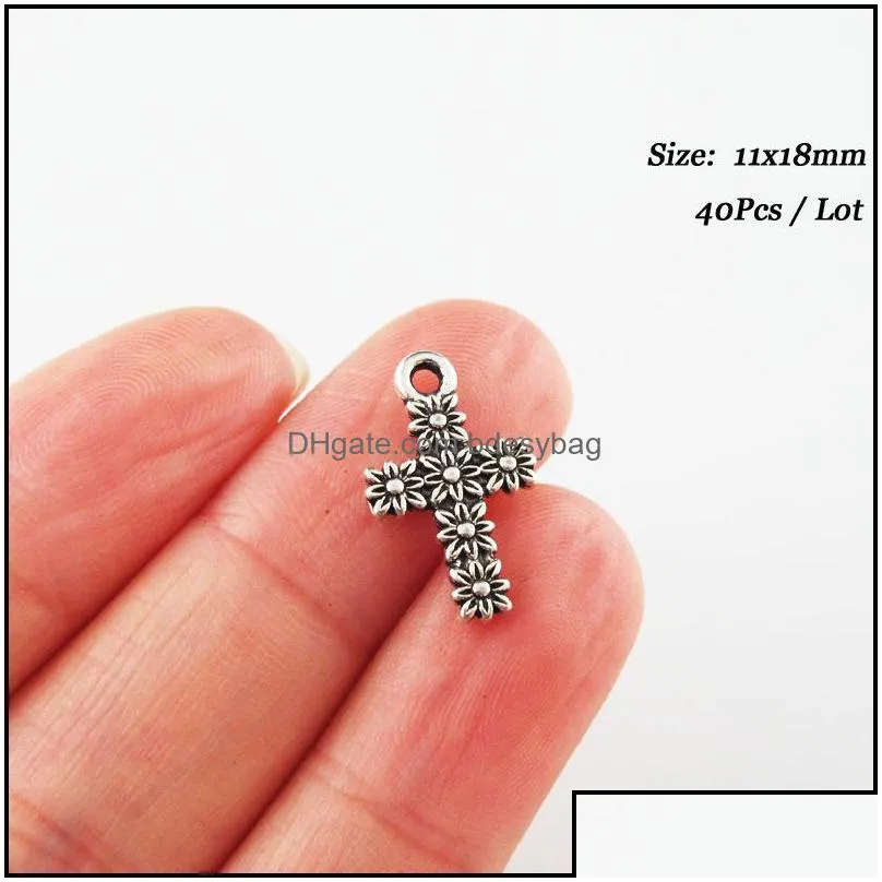 charms fashion flower smooth cross tibetan silver plated pendants for gifts jewelry