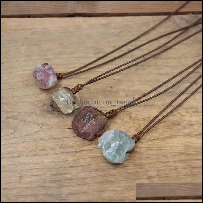 healing reiki raw stone mineral pendants necklace natural crystal fluorite rose quartzs tourmaline agates apatite jewelr mjfashion