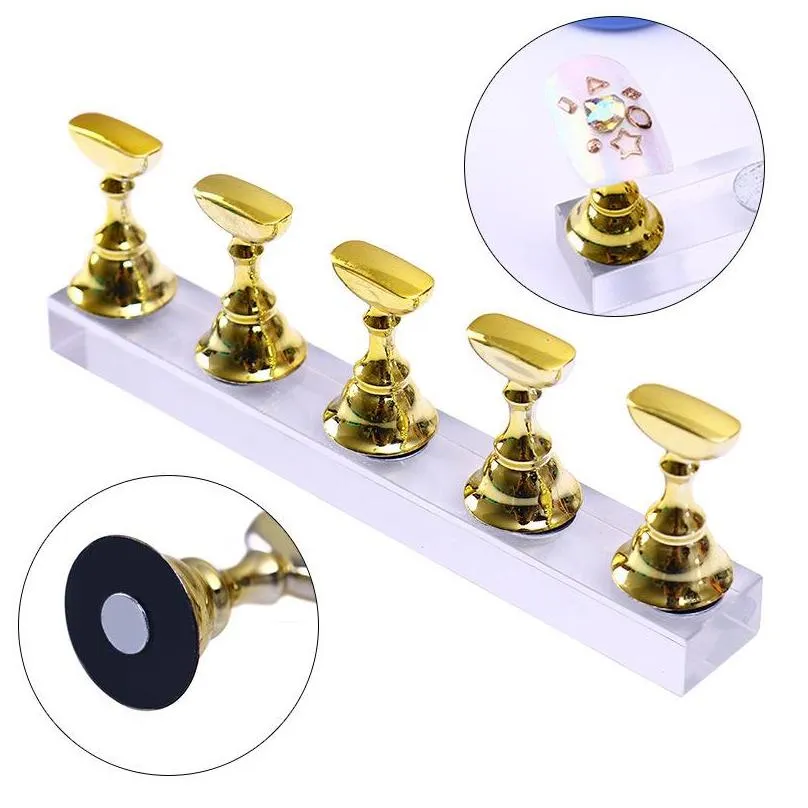 1set magnetic nail holder practice display stand acrylic crystal showing shelf nails arts tool nail art display stand props